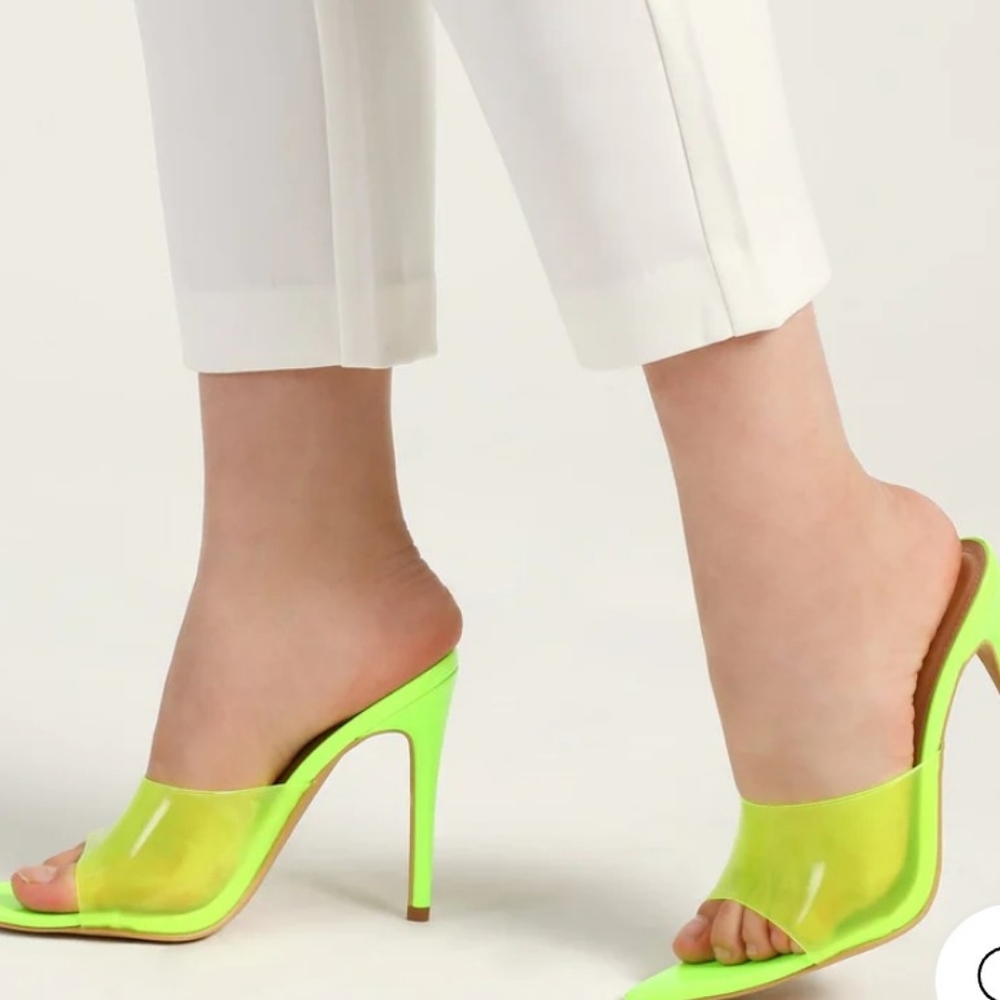 Fluorescent Green Wide Transparent Strap High Heels